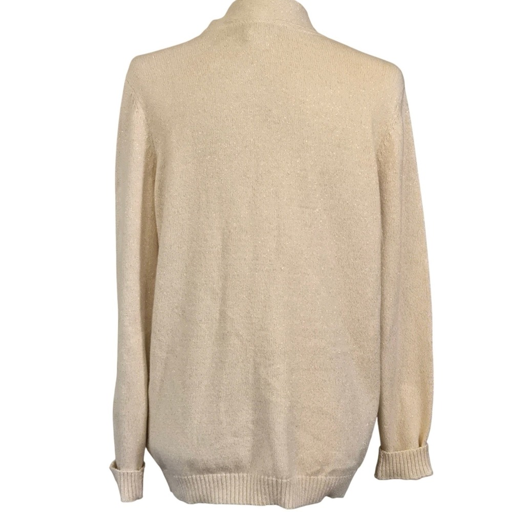 New Charter Club Womens M Beige Metalic Thread Elegant Sweater Quiet Luxury - Picture 3 of 9